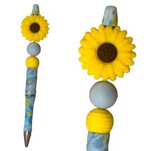 Sunflower Beaded Focal Silicone Handmade Flower Yellow Blue Pen